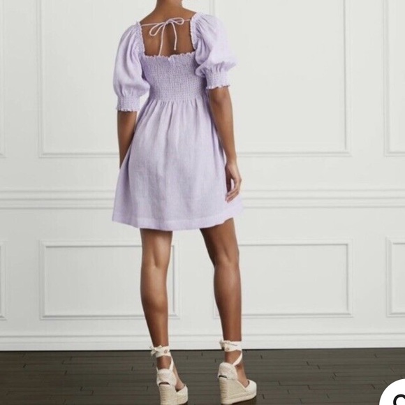 Hill House Athena Midi Sleeve Linen Nap Dress in Lilac Stripe Size XXL - Picture 5 of 10